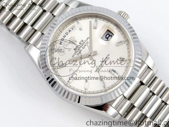 MiroTime 0226 GoodFit DayDate 40 SS JDF 904L Steel Silver Crystal Dial on President Bracelet VR3255 V3 (Gain Weight) 1431